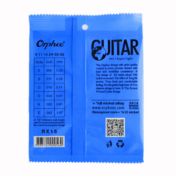 CUERDAS GUITARRA ELECTRICA ORPHEE RX15 CAL. 09 - Imagen 2