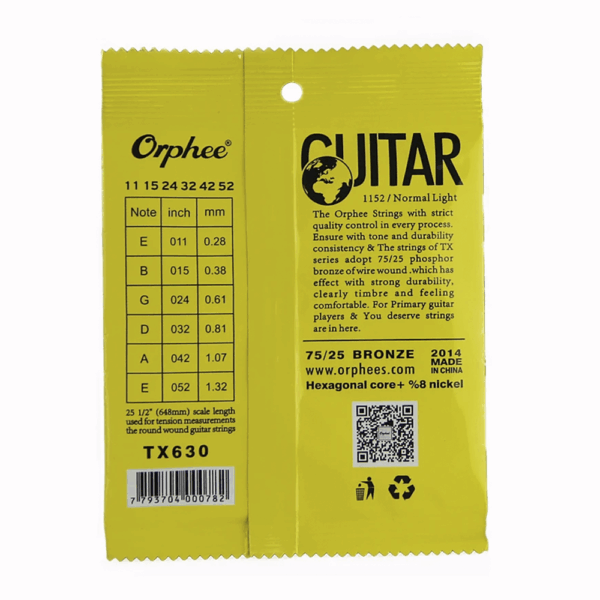 CUERDAS GUITARRA ELECTROACUSTICA ORPHEE TX630 CAL. 11 - Imagen 2