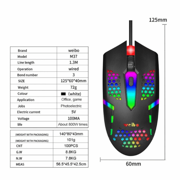 MOUSE USB GAMER WEIBO M37 - Imagen 2